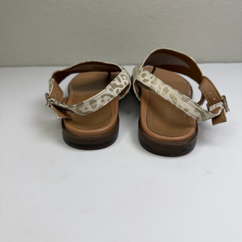 Vionic Women’s White Foil Leopard Ella Leather Toe Loop Comfort Sandals Size 6 - Picture 4 of 9